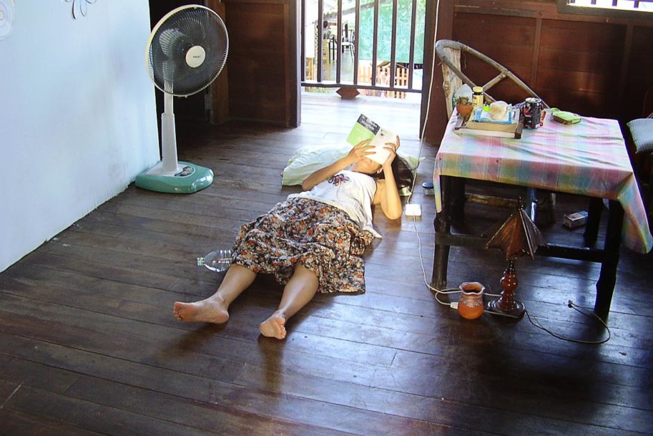 Masayo whiling away the afternoon upstairs at Kae's guesthouse.