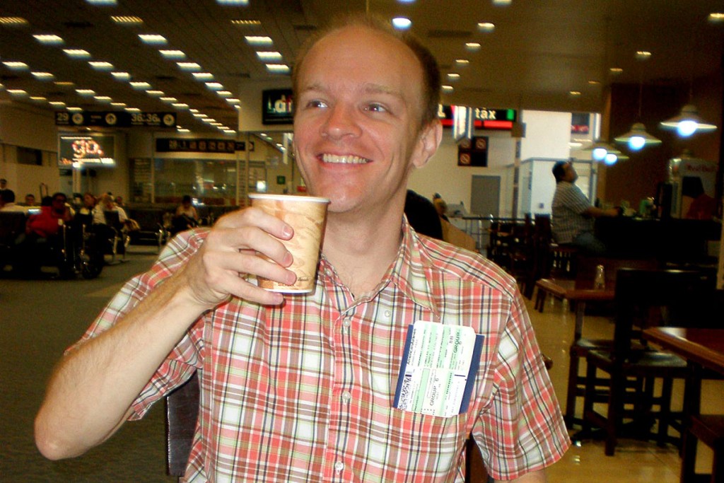 The happy traveler, in the Mexico City airport.