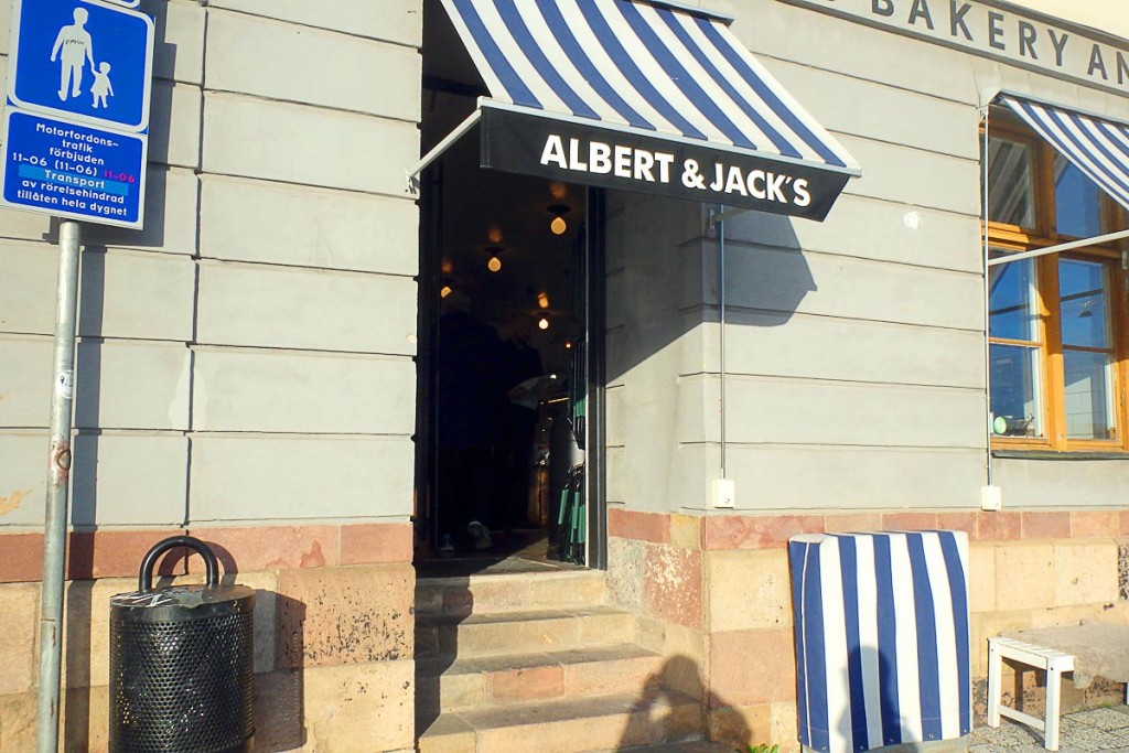 Front door of Albert and Jack's Cafe in Stockholm, Sweden