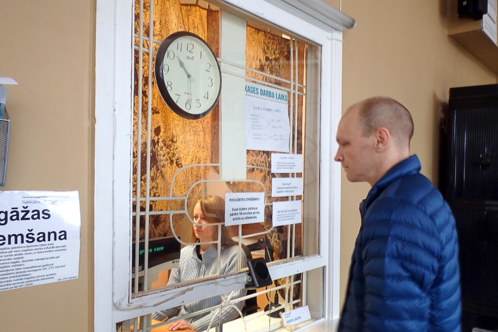 Buying tickets at the Valka bus station