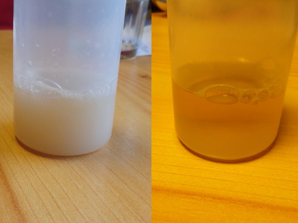 My Dr. Bronner's liquid soap looked funny when it got cold, but returned to normal when it warmed up to room temperature.