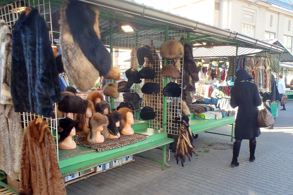 Furry hats in the market next to Rīga train station.