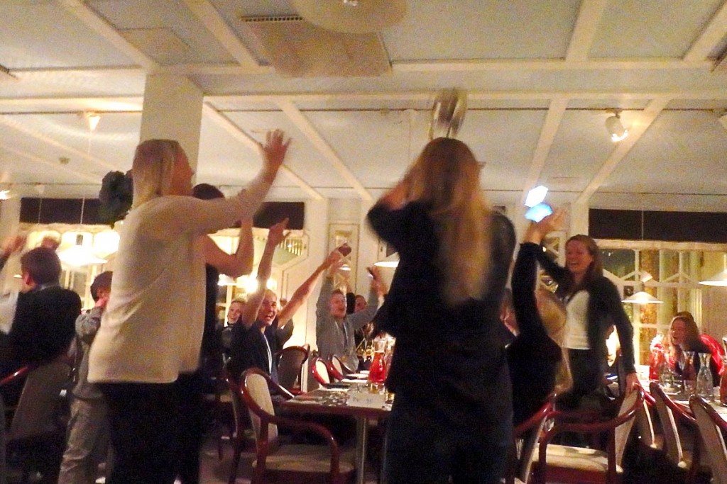 Girls' sports team celebrating at Hotell Cikada, Mariehamn, Åland Islands