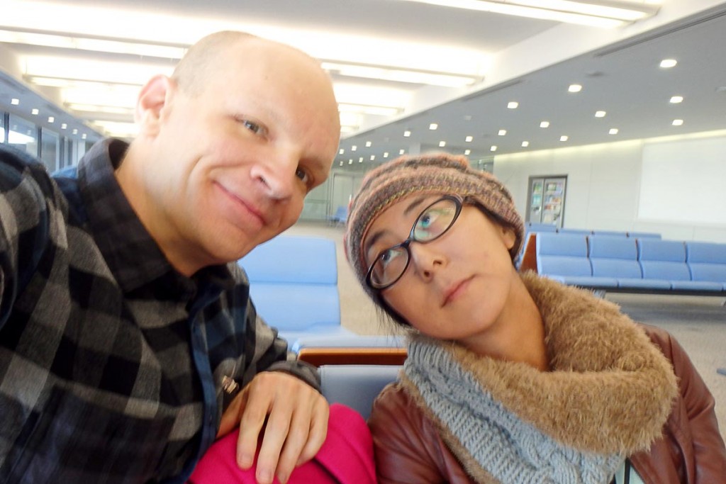 Masayo and I: Every good trip starts with an out-of-focus selfie in the airport.