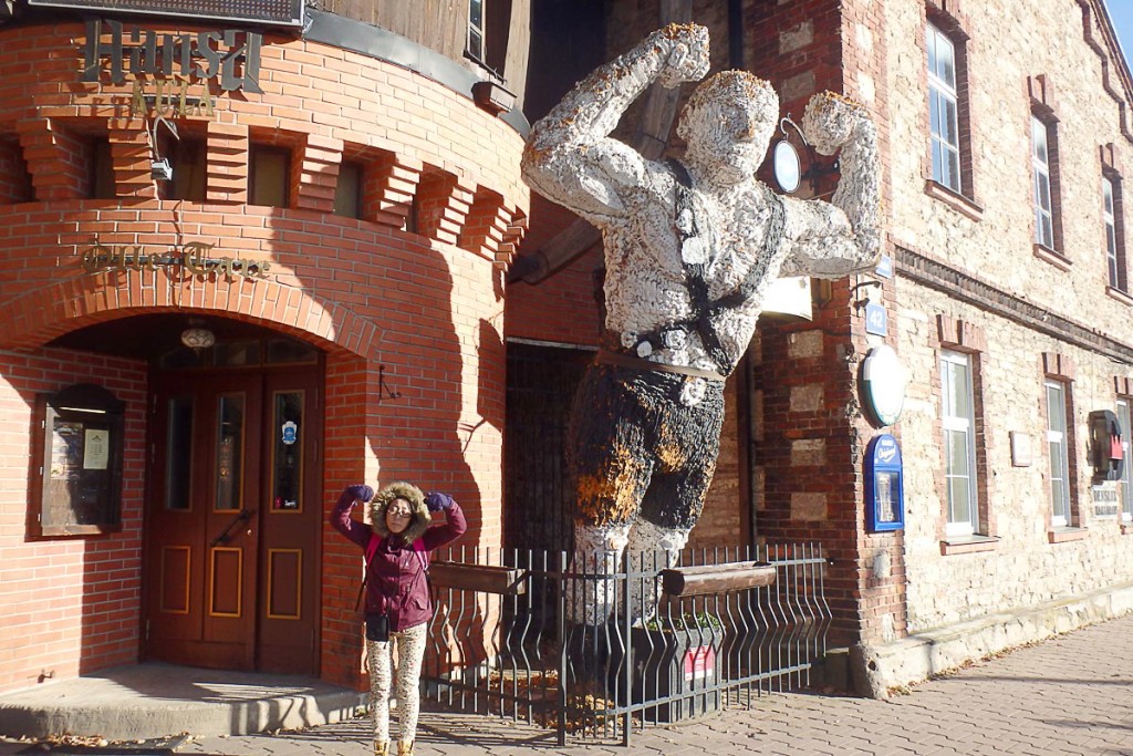 Masayo in front of Aleksandri Hotel. That's me behind her.