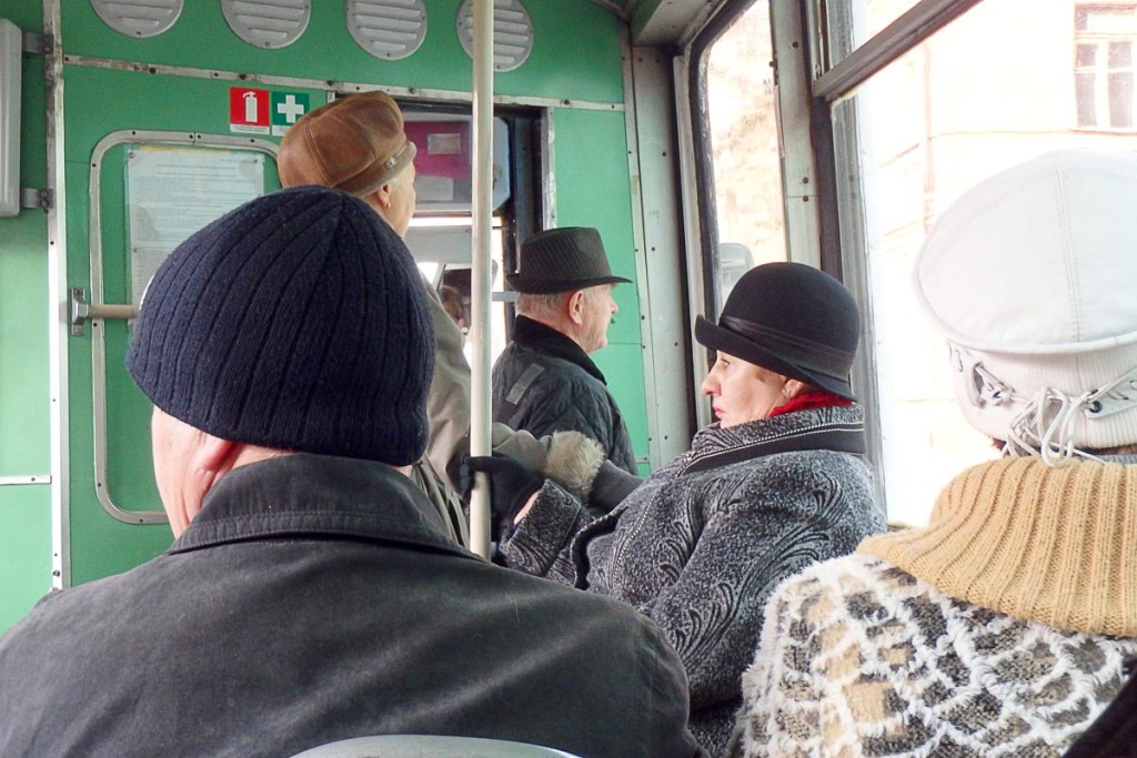 Passengers on tram in Daugavpils
