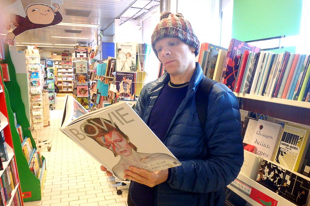 Reading a David Bowie book in a bookstore in Mariehamn, Åland Islands