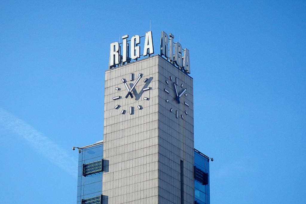 Big clock tower in central Rīga