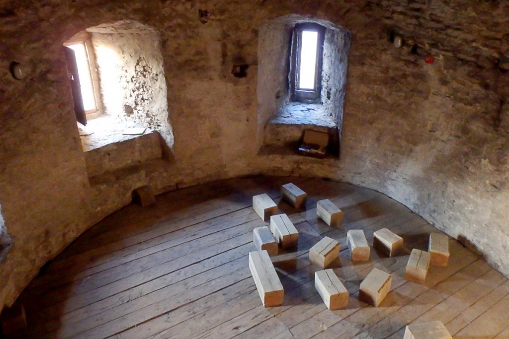 Room with wooden blocks in the Old Town wall, Tallinn, Estonia
