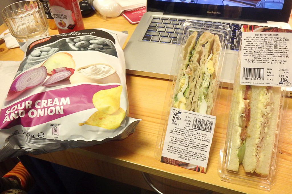 Sandwich and chips for dinner. Economical and unhealthy!