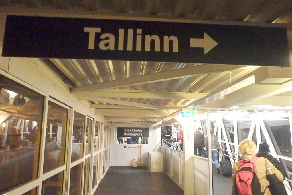 Sign to Tallinn for passengers at Mariehamn ferry terminal