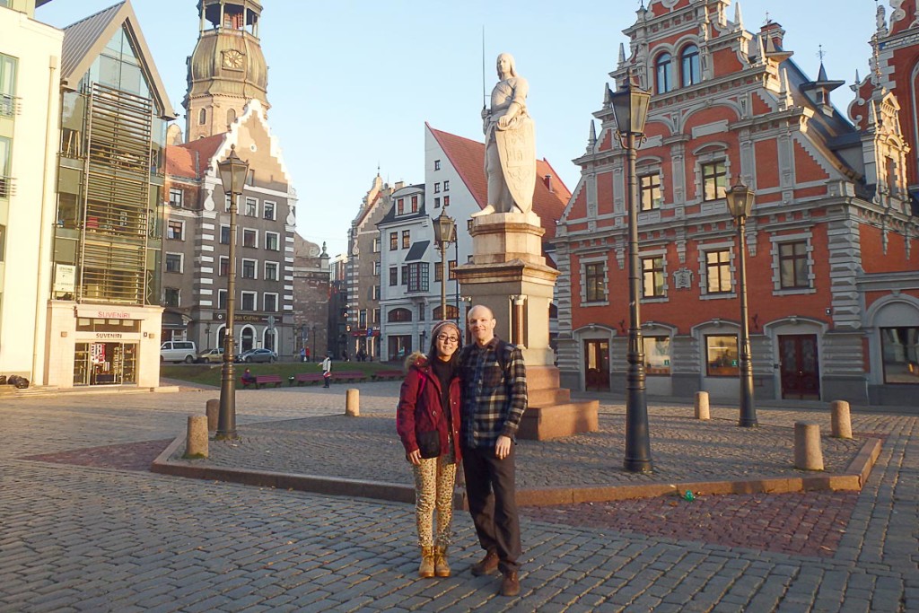 Us in the plaza in front of House of the Blackheads in Rīga