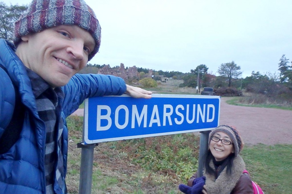 Us at the Bomarsund sign in the Åland Islands