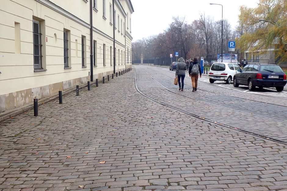 Street at the beginning of our thematic walk around the old Jewish Ghetto area of Warsaw.