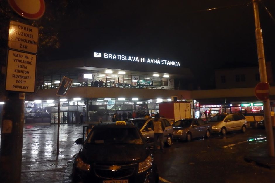 Bratislava train station at night. Finally. Now where was our hostel??