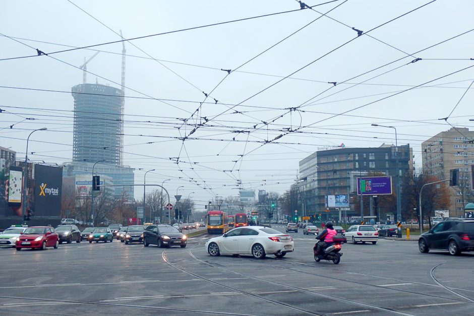 Criss-crossing tram lines in Warsaw