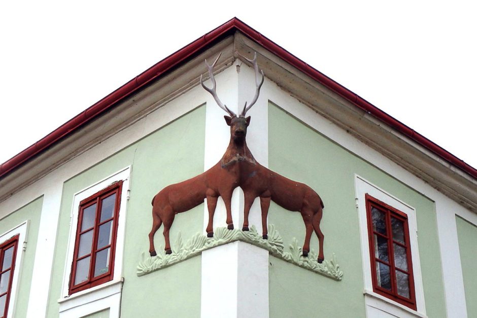 Weird deer thing on a building back in town.