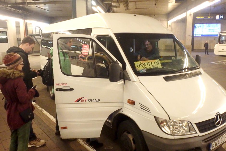 Getting on the minibus for Auschwitz.