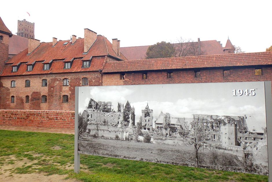 A large photo outside the castle shows how badly it was damaged during World War II.