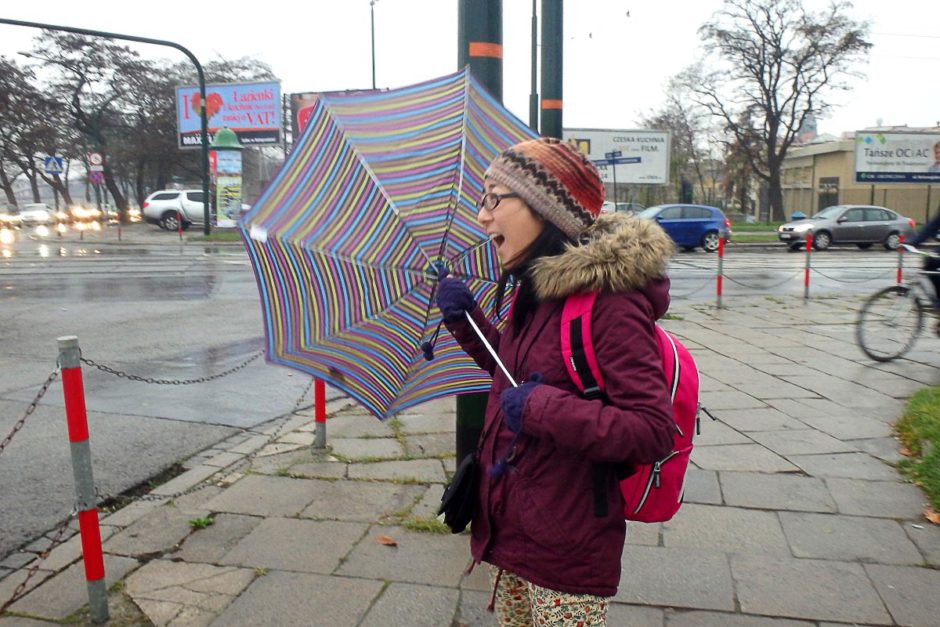 Masayo fought the wind with her umbrella valiantly but not entirely successfully. I opted to just get wet.