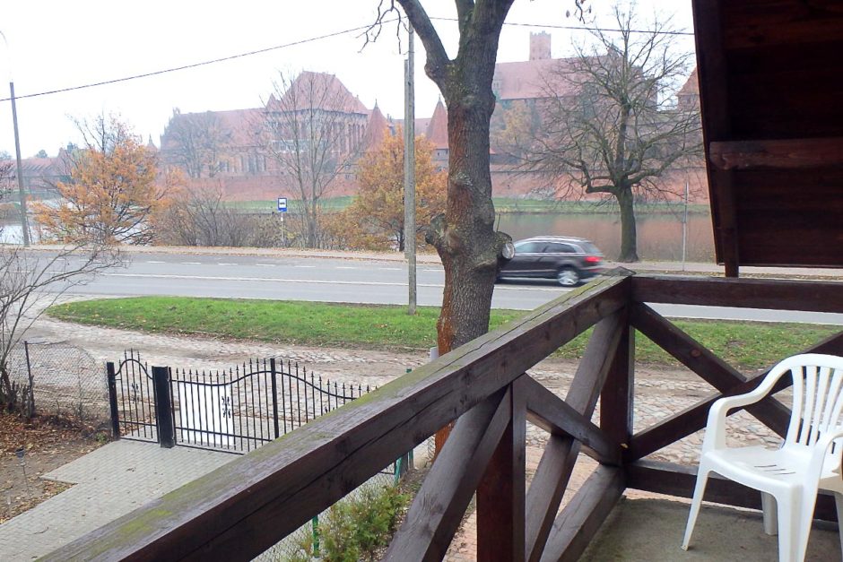 Our balcony in Malbork. Nice view across the river to the castle, though it was a little too cold to actually hang around.