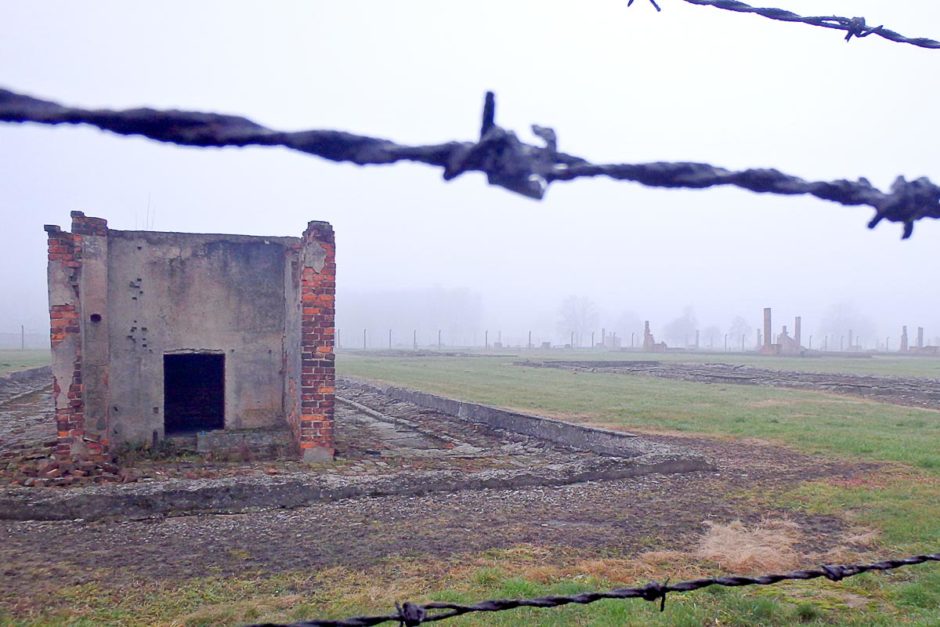 Remains of a hearth (meant to heat the entire building) at Birkenau.