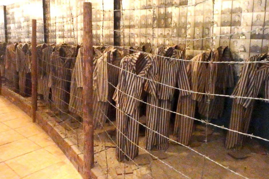 Prisoners' uniforms from the Poland exhibition building.