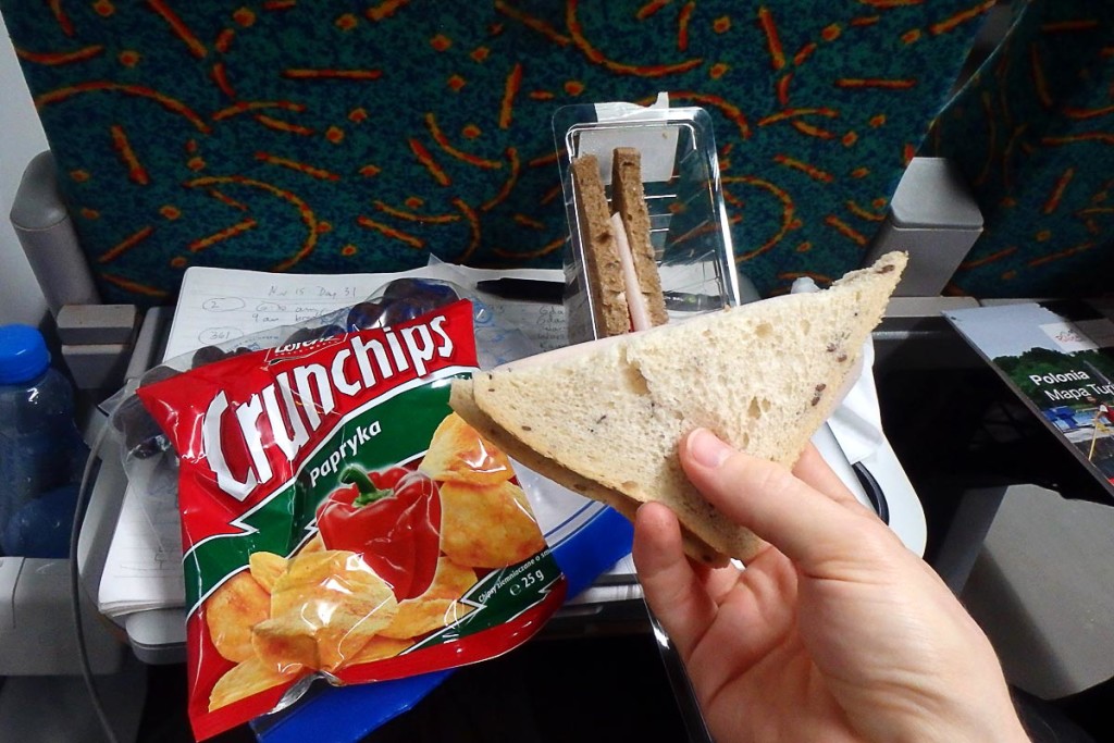 Sandwich dinner on the train to Kraków