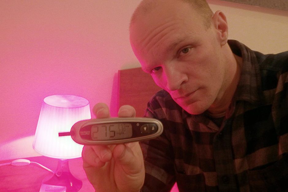 #bgnow 275 in the weird red light in the hostel room. Seductive perhaps, but it sure made reading my book in the evening tough. I don't look very pleased about the BG in this photo either.
