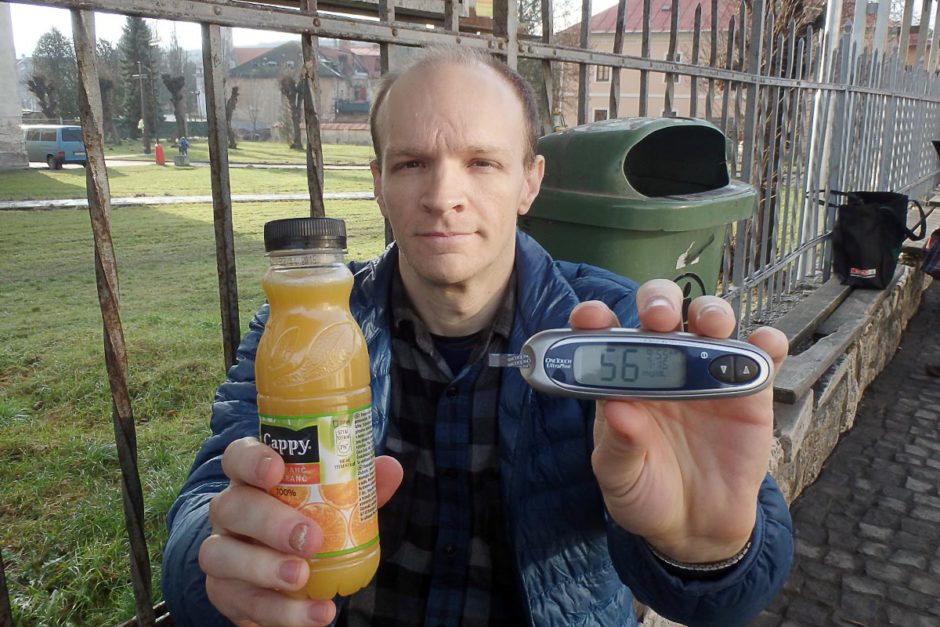 #bgnow 56 at the bus stop. Guess that chocolate wasn't enough. So I had some juice. All in all, diabetes is not a bad affliction: chocolate and juice, medically necessary!