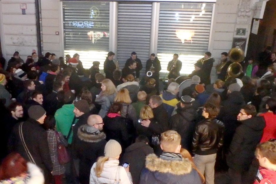 Impromptu (so it seemed) New Orleans-style brass band in downtown Ljubljana.