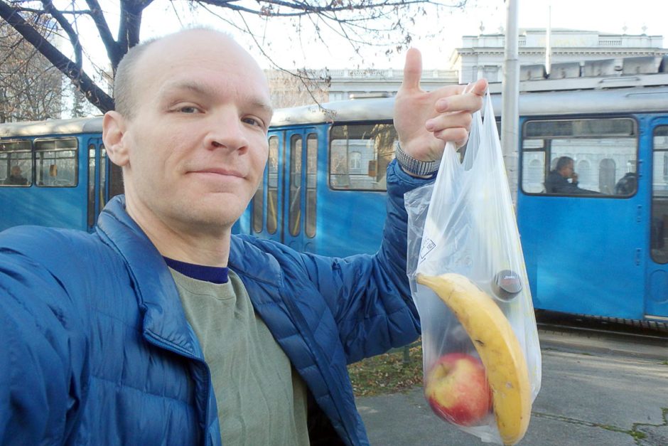 On the way to our picnic. As you can see behind me, the trams were running on Christmas Day in Zagreb. But we walked.