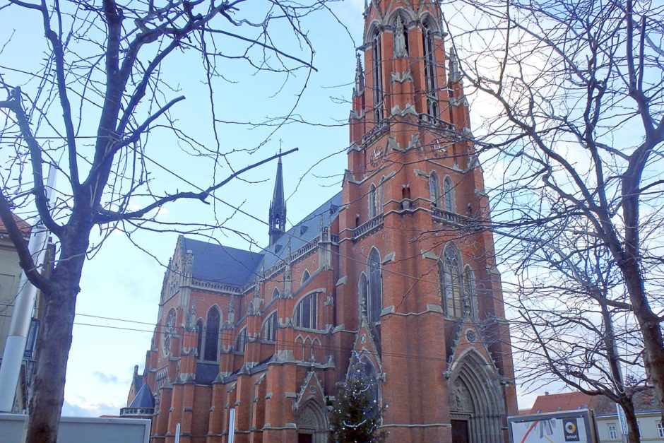 The tallest church spire in Croatia is here in Osijek. See, it doesn't even fit in photographs!