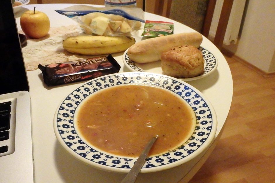 Simple beef goulash and a biscuit from the mini market for lunch. Super cheap and filling and surprisingly tasty.