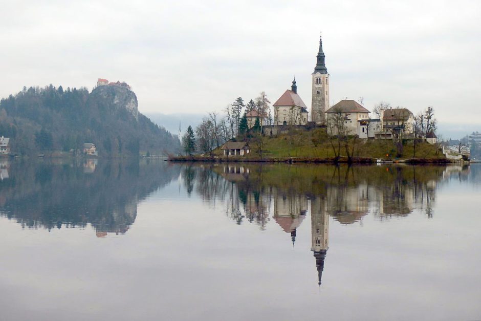 Lake Bled with island and castle hill