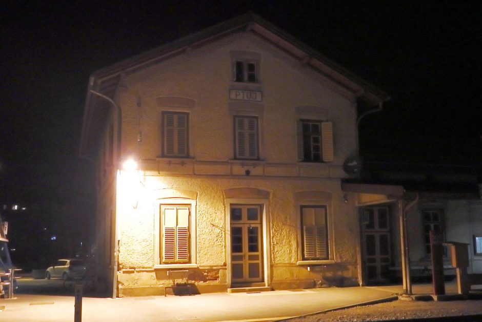 Ptuj station at night. Not particularly welcoming, but at least we were here.