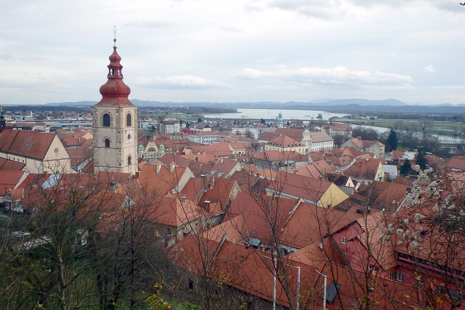 Looking down over Ptuj and the river from the castle hill.