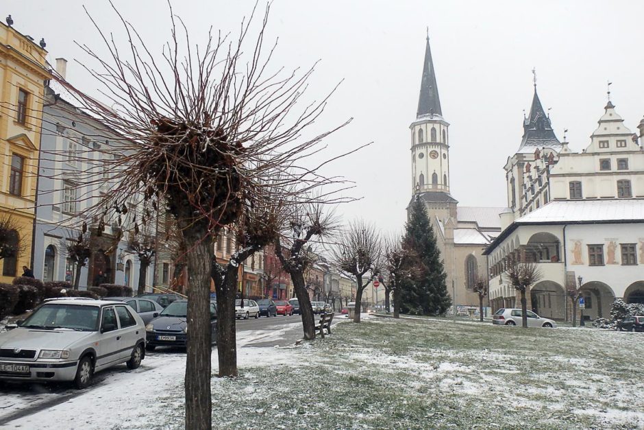 Our first look at Levoča in the daylight. And the snow.