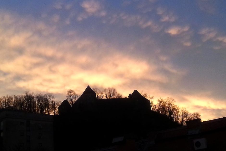 Sunset over Ljubljana Castle, as photographed from our hostel window. Nice view huh?