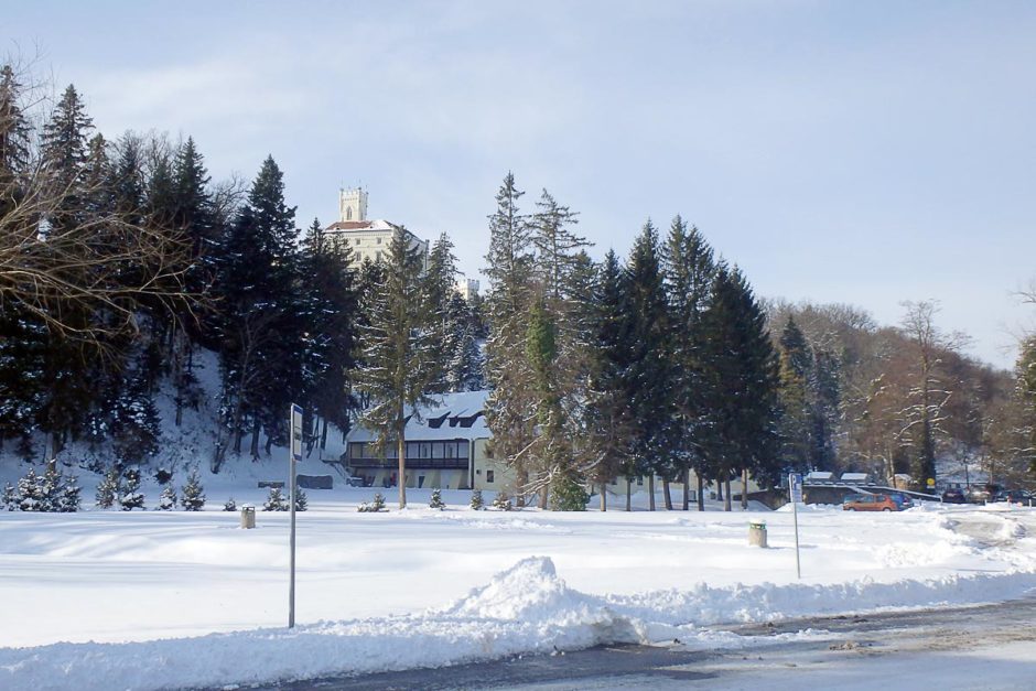 The castle, as seen from the bus stop area.