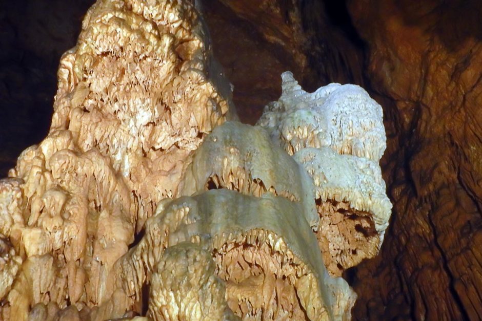 Weird, colorful rocks inside the cave.