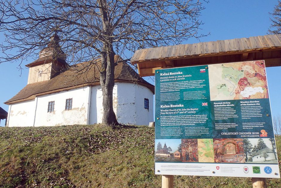 The church and the tourist sign outside of it.