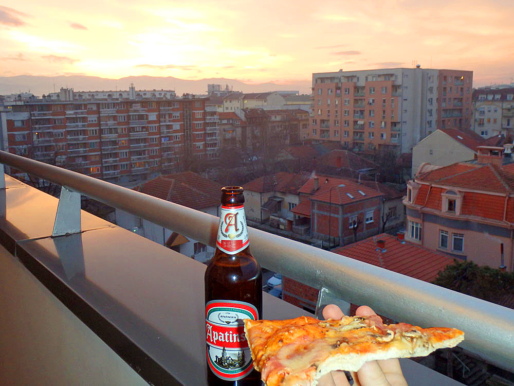 Beer, pizza and sunset in Kraljevo