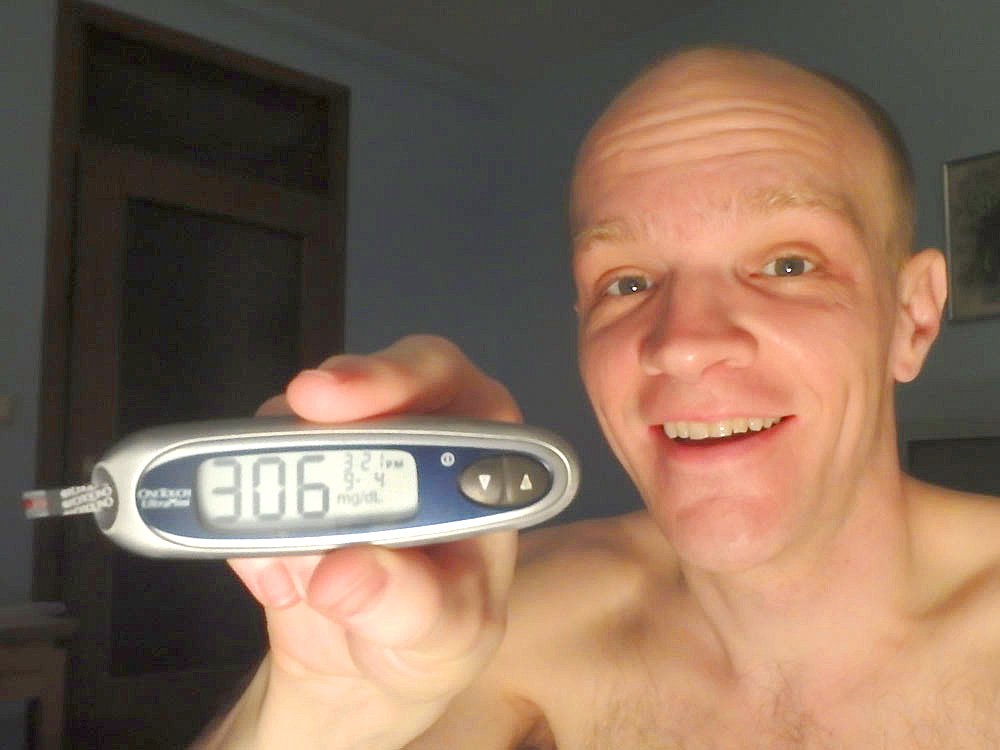 #bgnow 306 after dinner, plus a sarcastically cheerful grin.