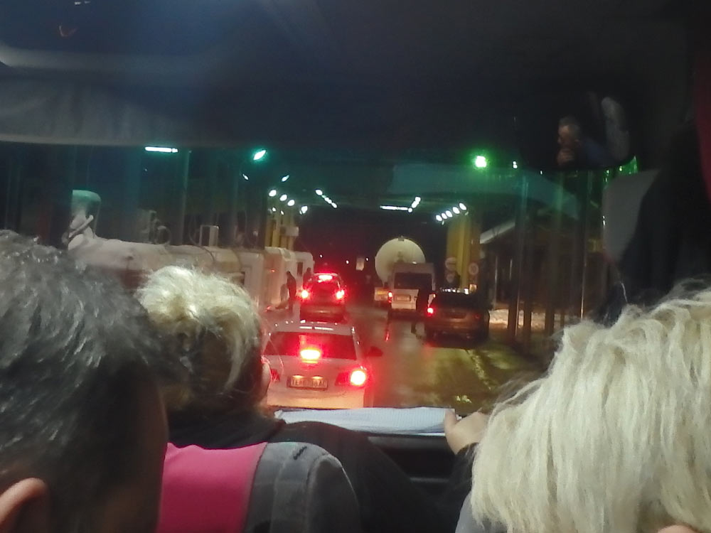 Border crossing at night between Serbia and Kosovo