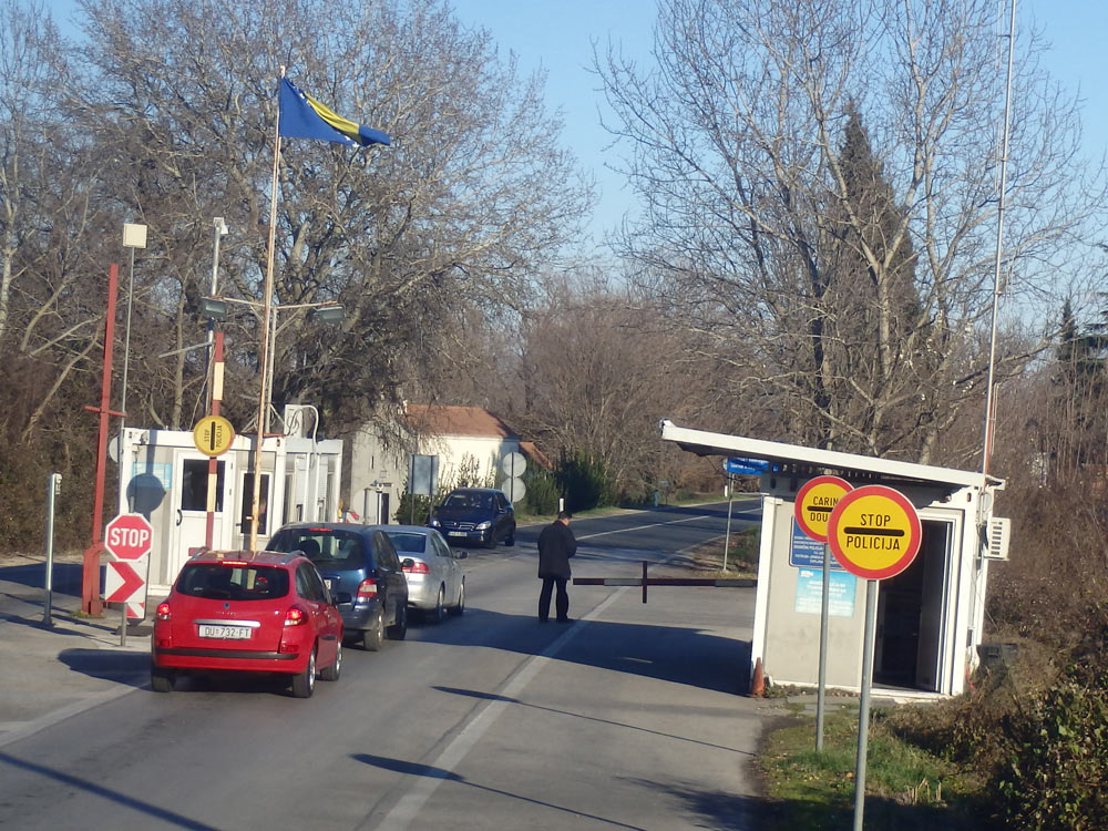 The border post leaving Croatia, and entering Bosnia and Herzegovina.