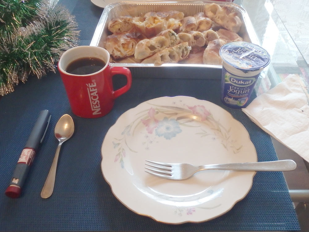 The burek that the apartment owners brought us for breakfast (for a fee). It was excellent, and there were leftovers for dinner too.