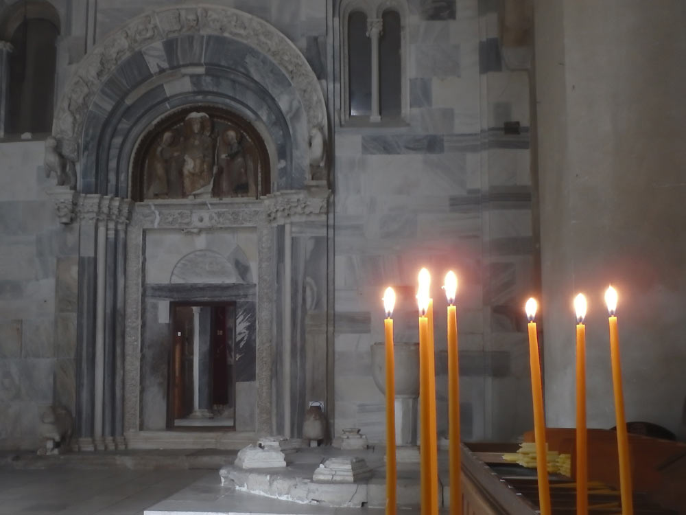 Candles inside Studenica Monastery