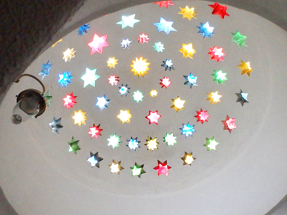 Colored stars on the ceiling in the house's bathroom. Islamic art and architecture is always impressive.