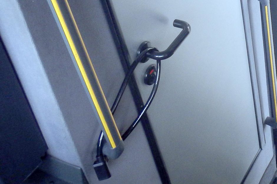 The bathroom on the bus wasn't just locked, it was locked with an actual bicycle chain! Why??